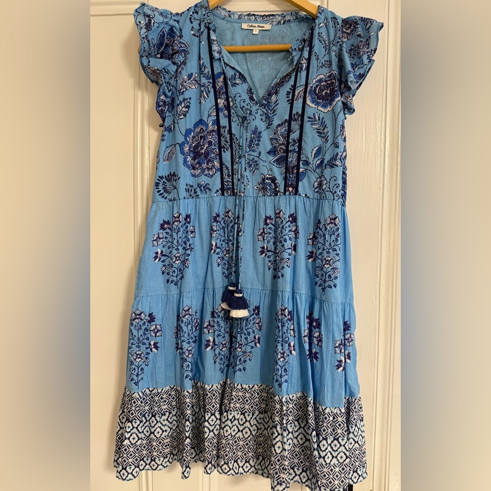 Blue Floral Sleeveless Dress